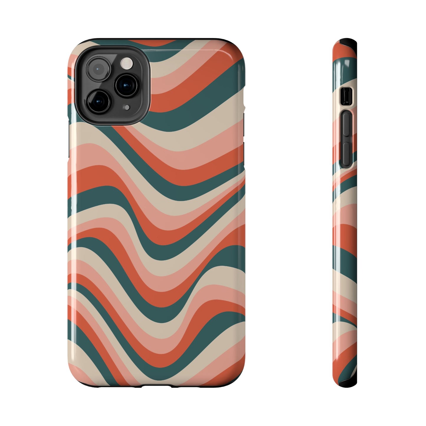 Groovy Waves iPhone Case – Retro 70s-Inspired Stripes in Coral, Cream, and Teal