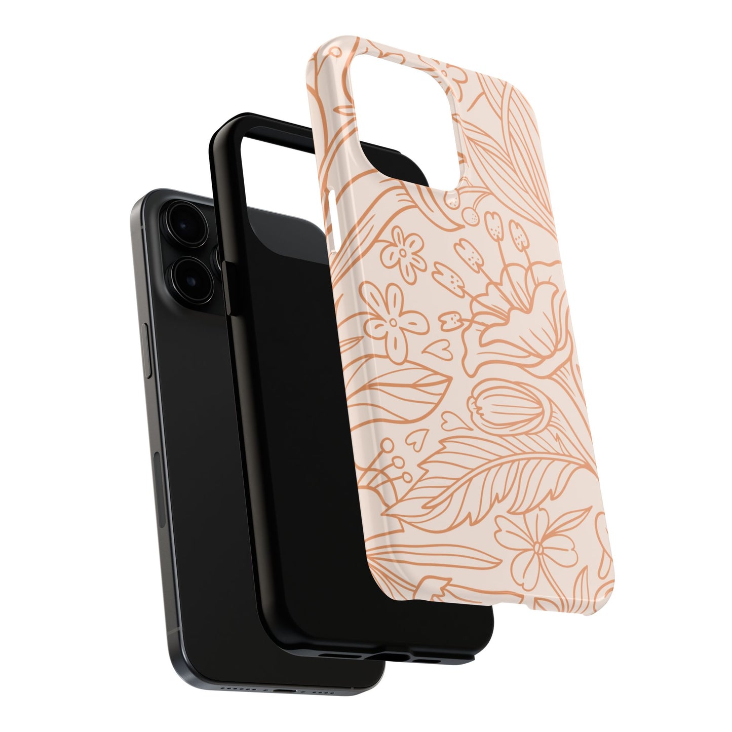 Soft Terracotta Floral Line Art Tough iPhone Case – Minimalist Botanical Design with Dual-Layer Protection