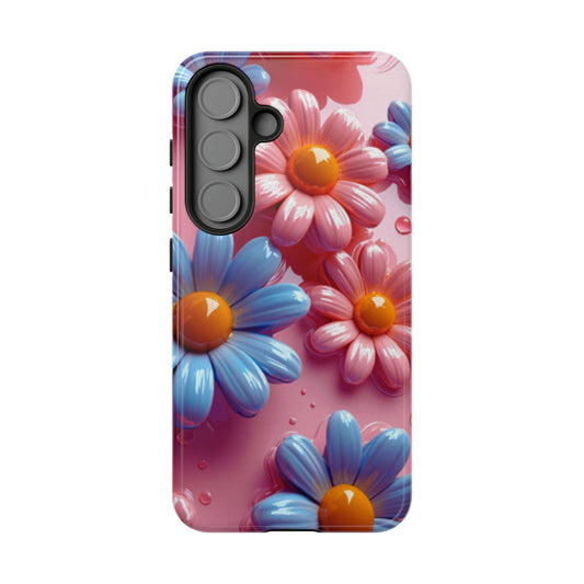 Pastel Daisy 3D Samsung Galaxy  Case – Glossy Pink and Blue Floral Design, Full Protection
