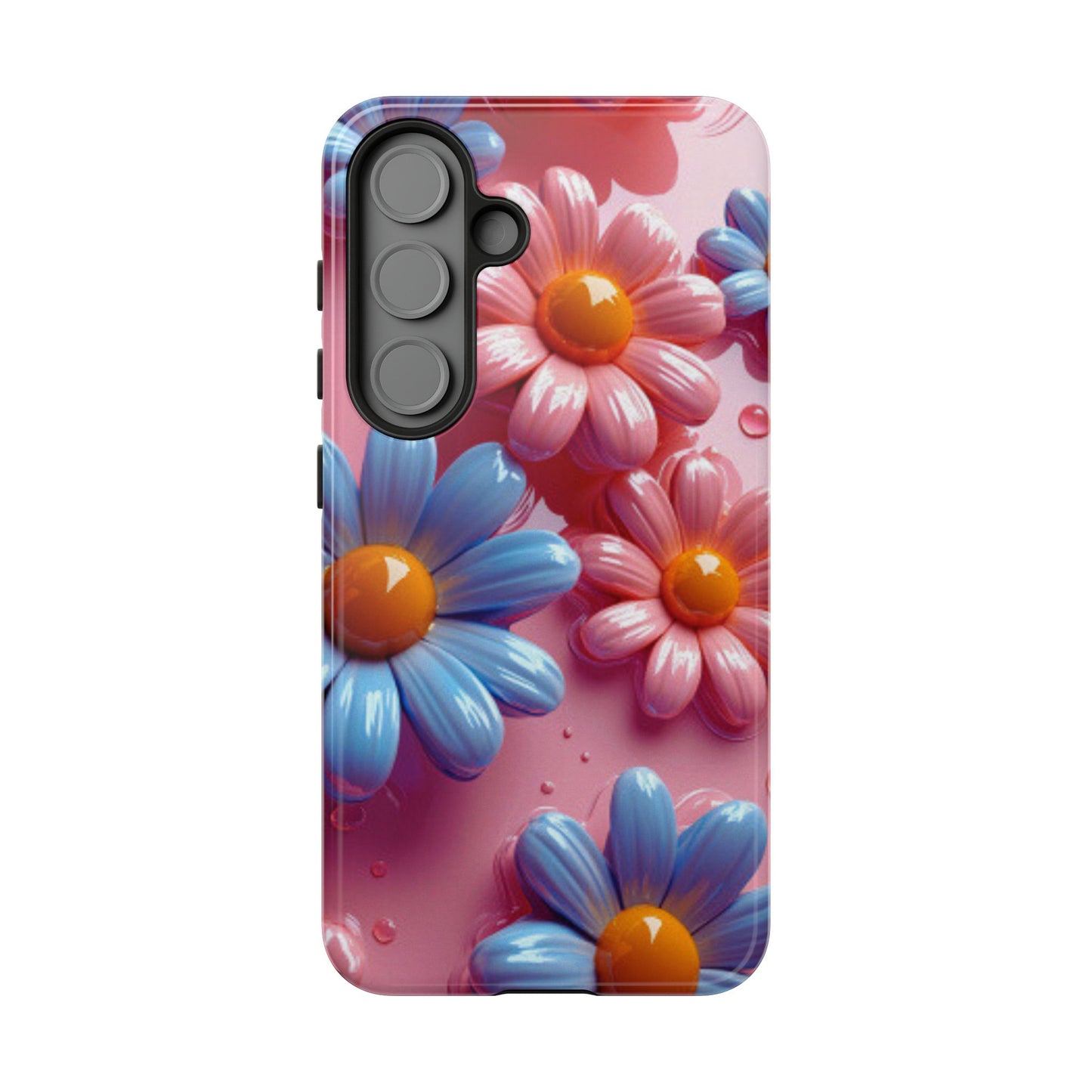 Pastel Daisy 3D Samsung Galaxy  Case – Glossy Pink and Blue Floral Design, Full Protection