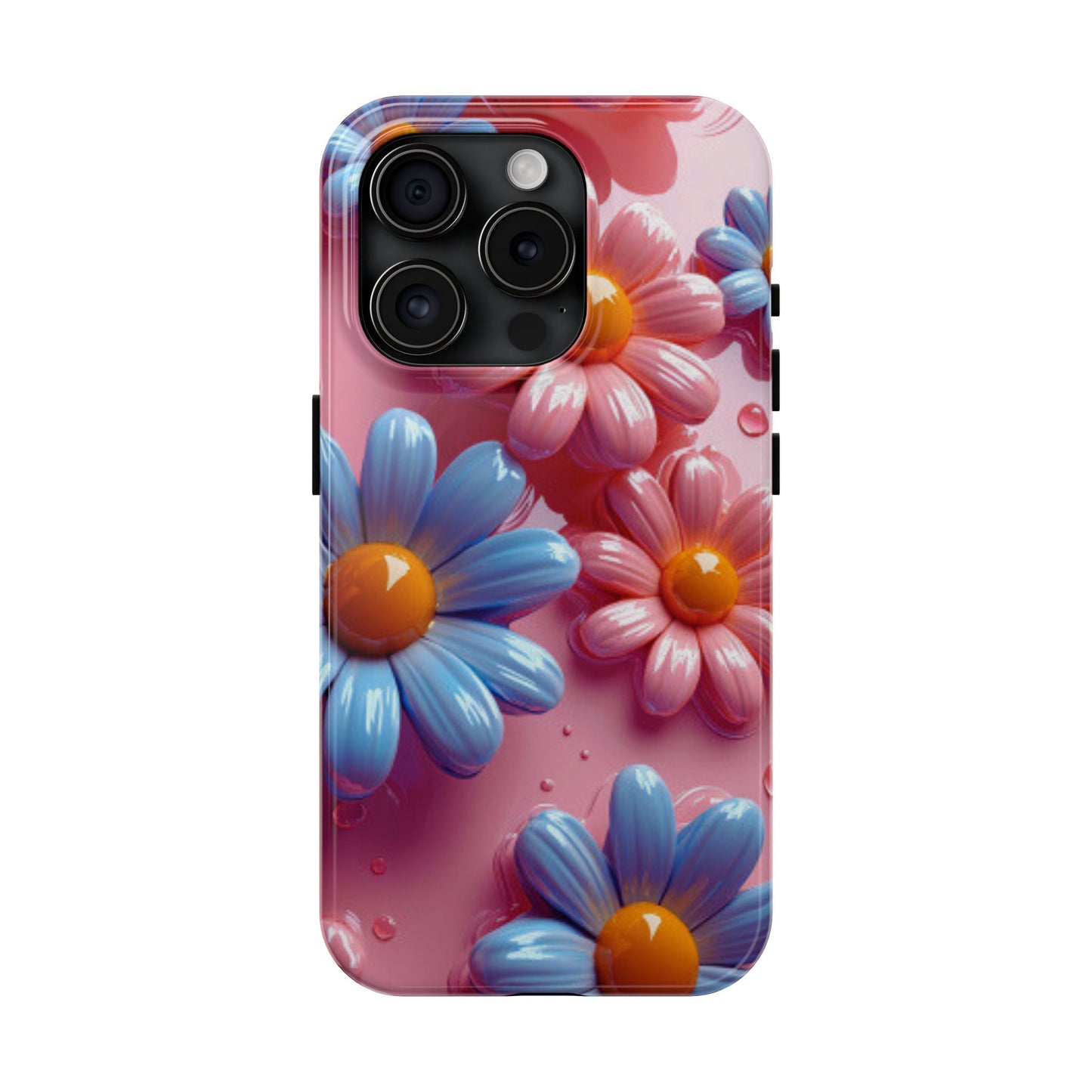 Pastel Daisy 3D iPhone Case – Glossy Pink and Blue Floral Design, Full Protection - BOGO Cases