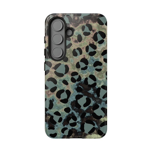 Moody Watercolor Leopard Print Tough Samsung Galaxy Case – Earthy Abstract Pattern with Dual-Layer Protection