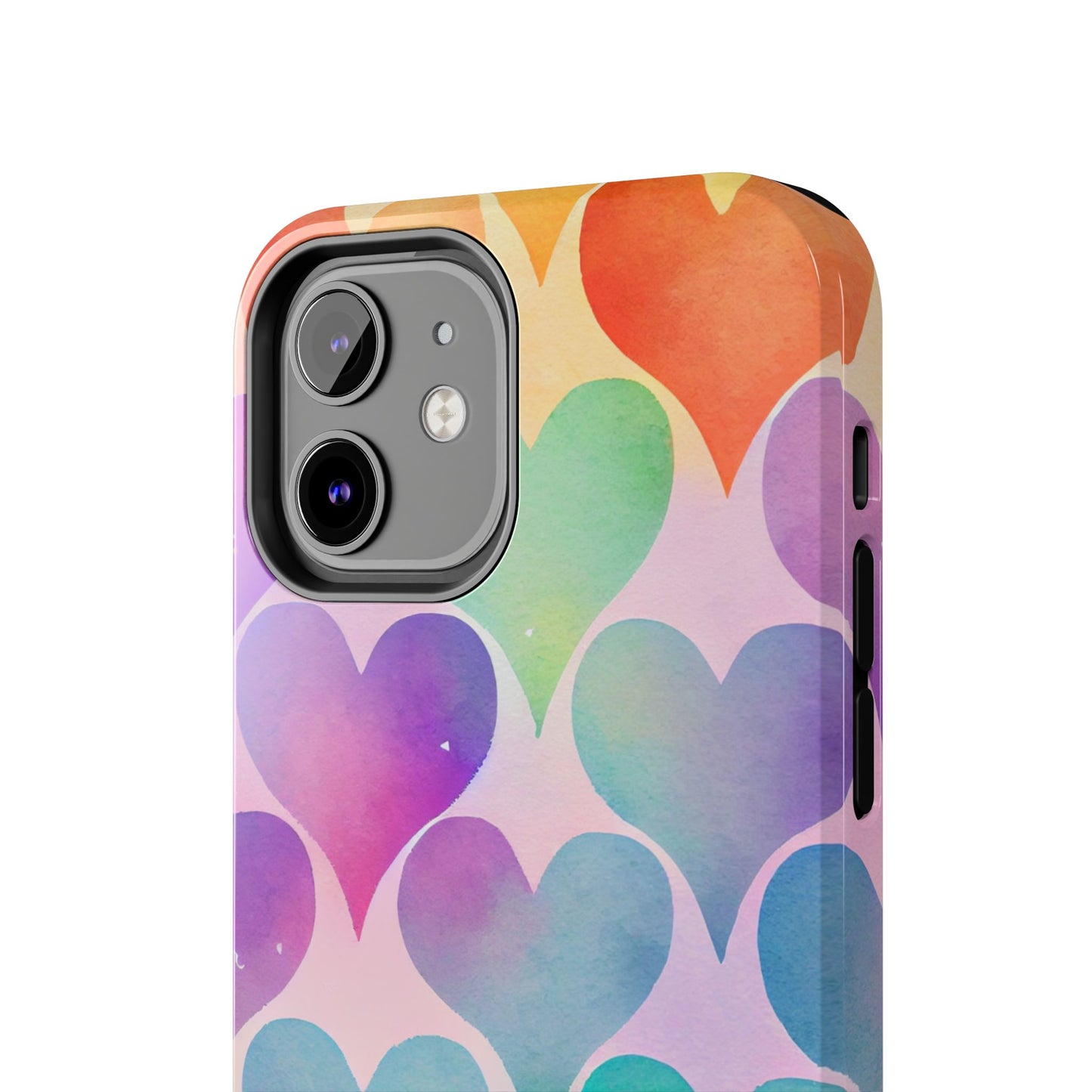 Rainbow Hearts Watercolor iPhone Case – Slim Design, Glossy Finish