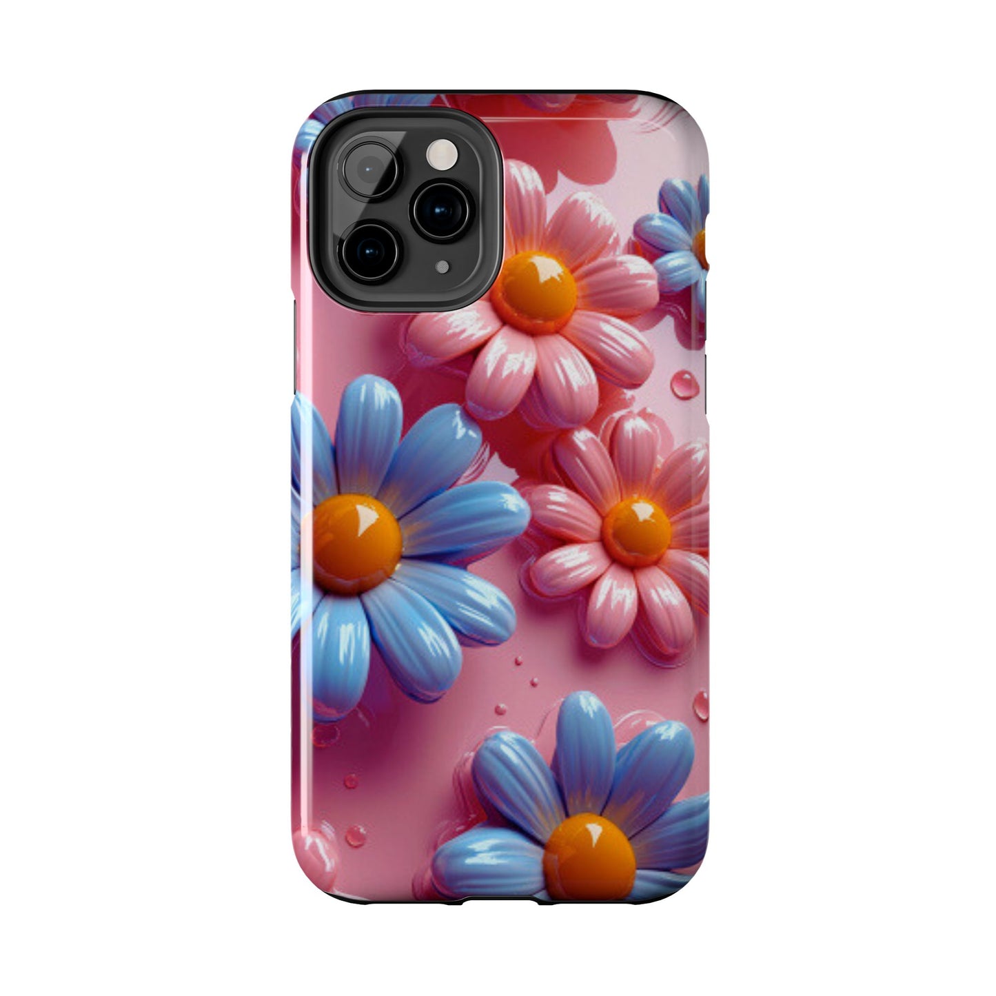 Pastel Daisy 3D iPhone Case – Glossy Pink and Blue Floral Design, Full Protection - BOGO Cases
