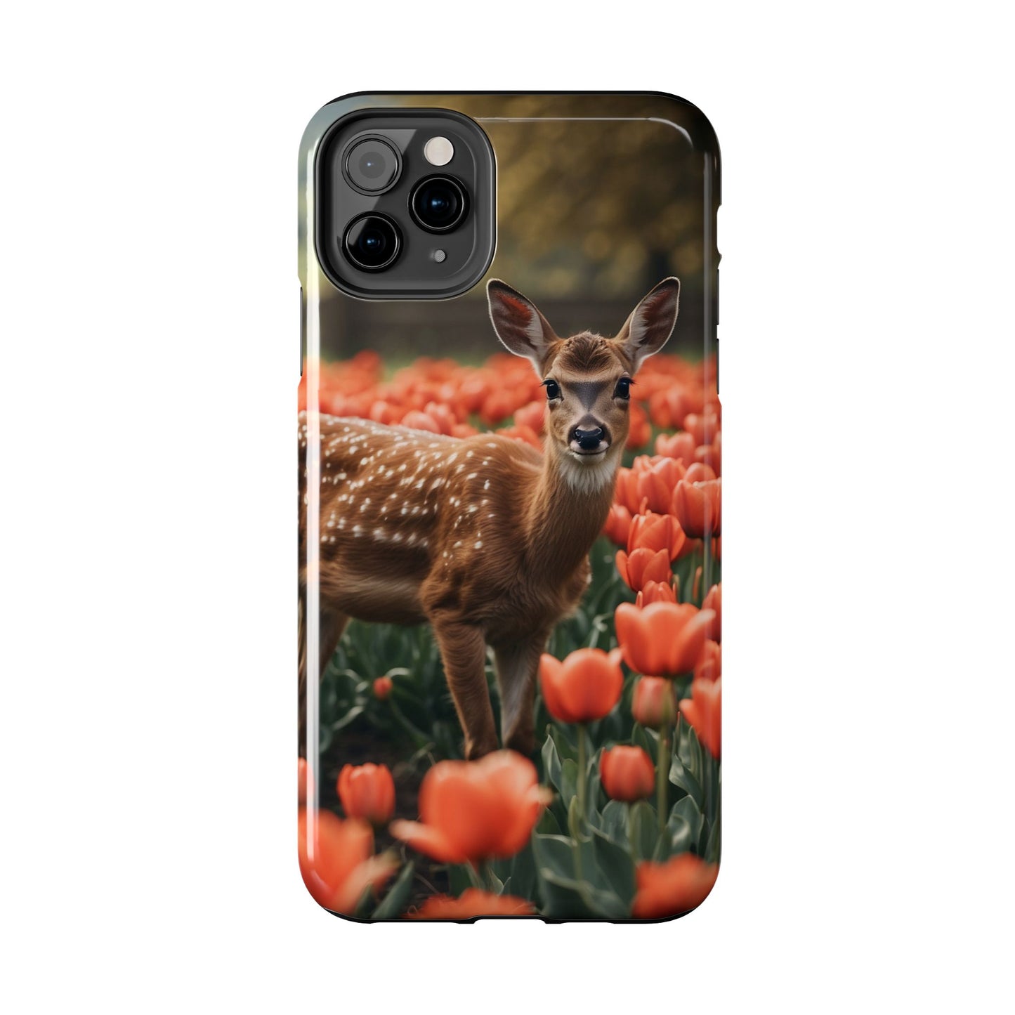 Fawn Among Tulips iPhone Case