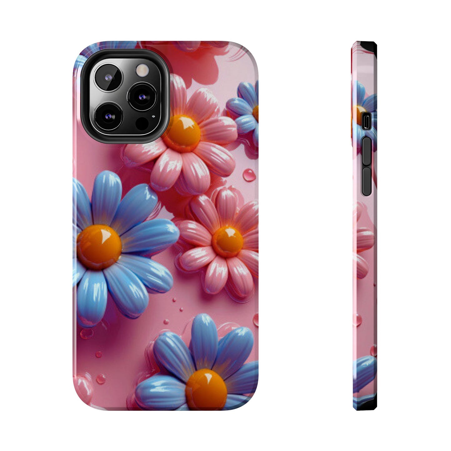 Pastel Daisy 3D iPhone Case – Glossy Pink and Blue Floral Design, Full Protection - BOGO Cases