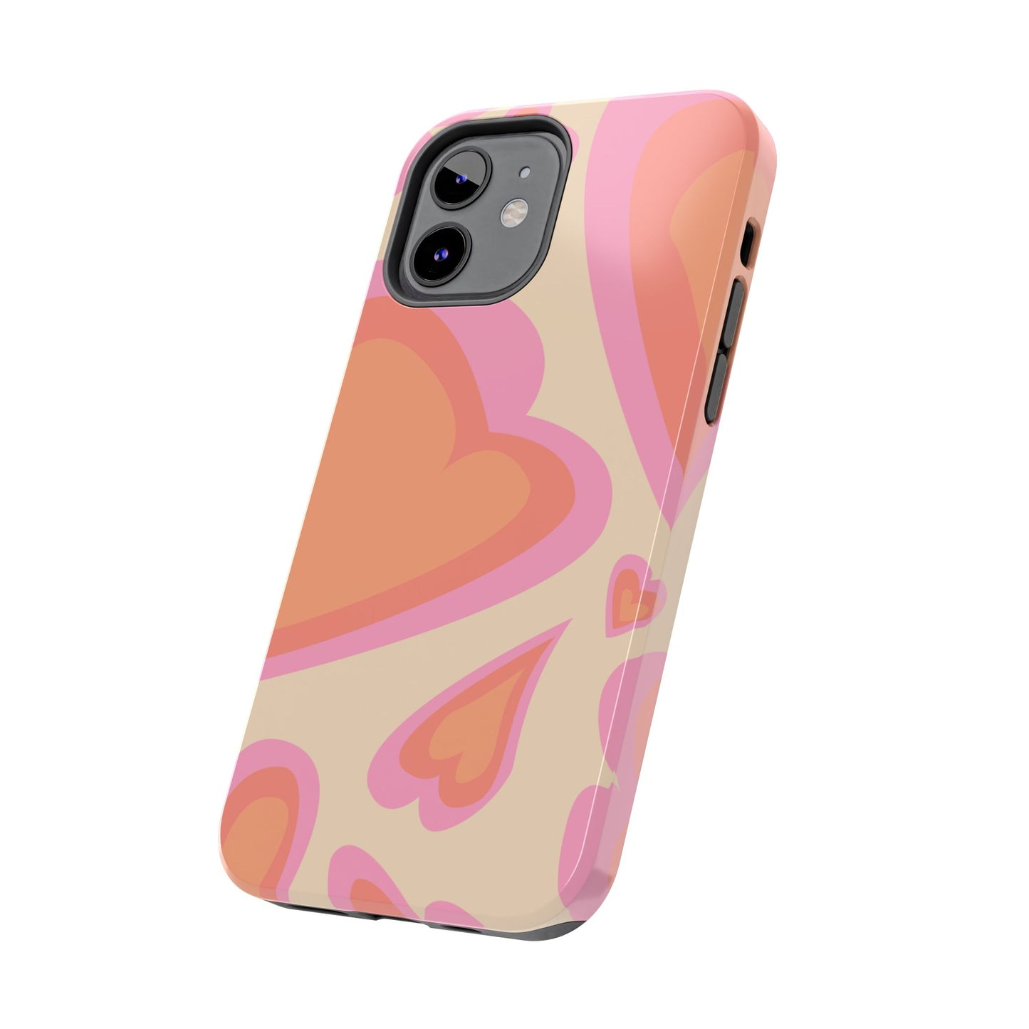 Retro Pink Hearts iPhone Case – Shock-Resistant, Matte Finish, Dual-Layer Protection