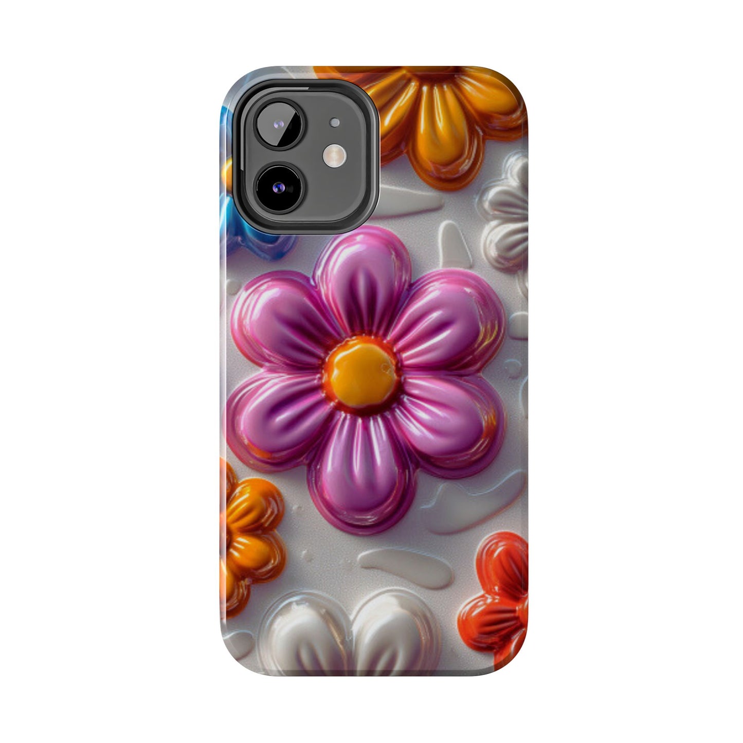 Glossy 3D Floral iPhone Case – Colorful Flower Pattern, Durable Protection - BOGO Cases