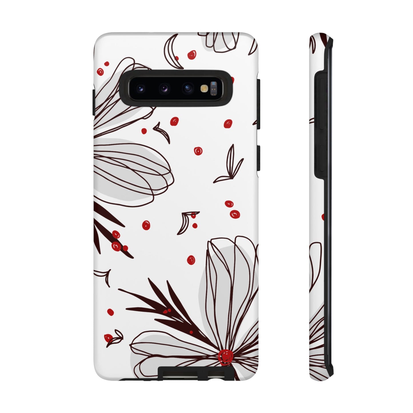 Minimalist Line Art Floral Tough Samsung Galaxy  Case – Bold Red and Black Design, Shockproof Protection