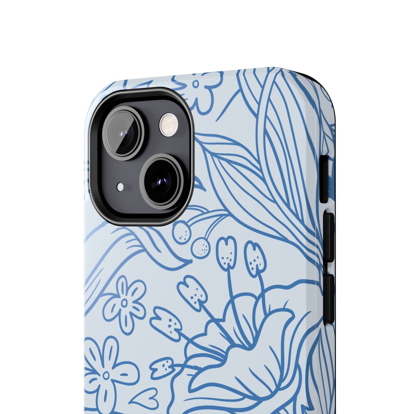 Dusty Blue Floral Line Art Tough iPhone Case – Minimalist Botanical Design with Dual-Layer Protection