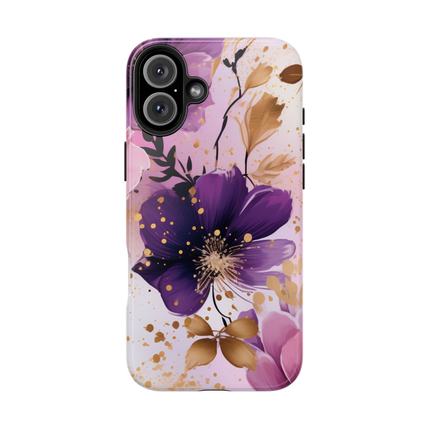 Elegant Purple & Gold Floral iPhone Case - Luxe Flower Design