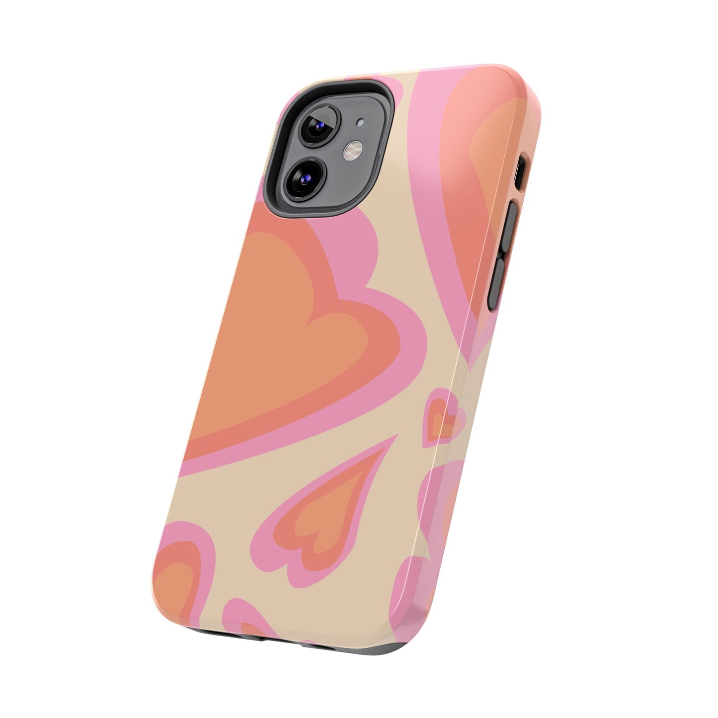 Retro Pink Hearts iPhone Case – Shock-Resistant, Matte Finish, Dual-Layer Protection
