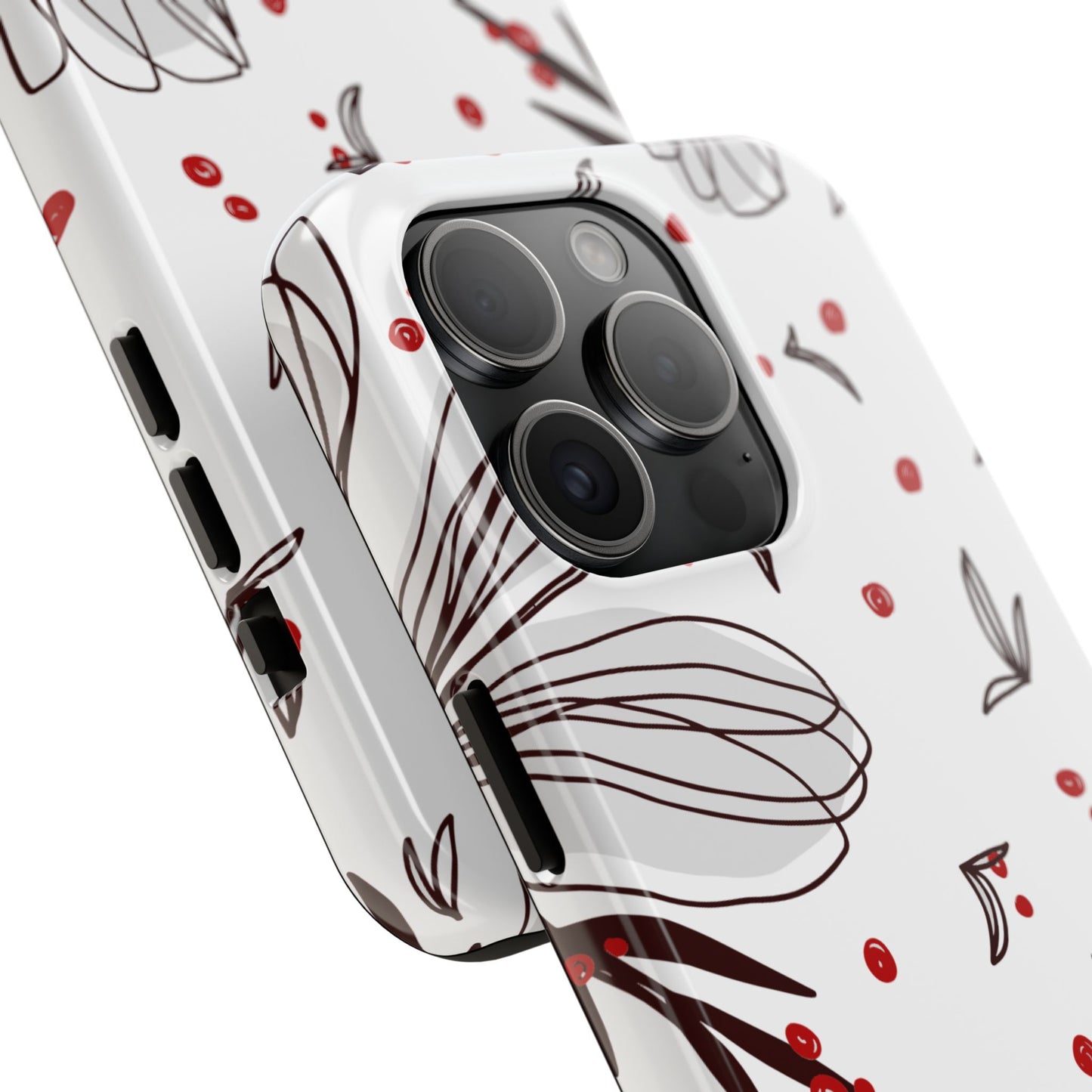 Minimalist Line Art Floral Tough iPhone Case – Bold Red and Black Design, Shockproof Protection - BOGO Cases