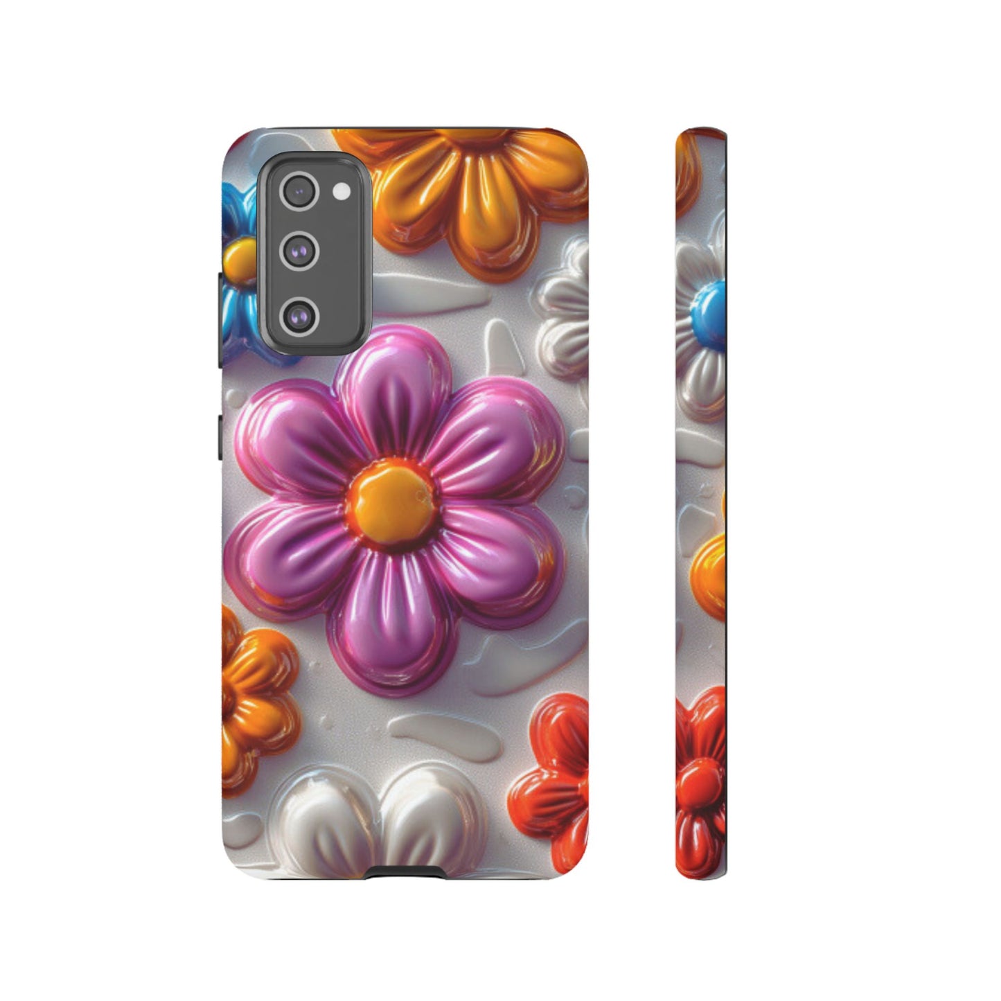 Glossy 3D Floral Samsung Galaxy  Case – Colorful Flower Pattern, Durable Protection