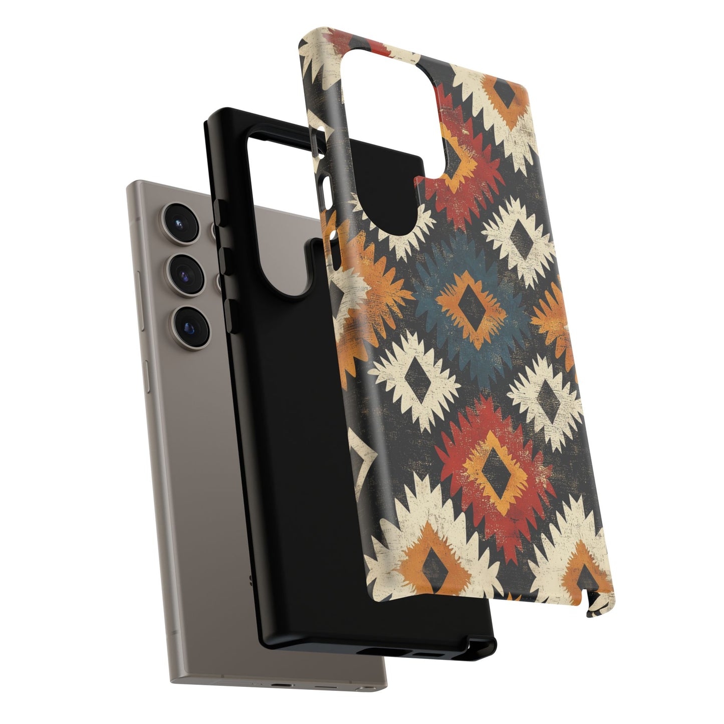 Rustic Tribal Sunburst Tough Samsung Galaxy  Case – Vibrant Geometric Design, Dual-Layer Protection