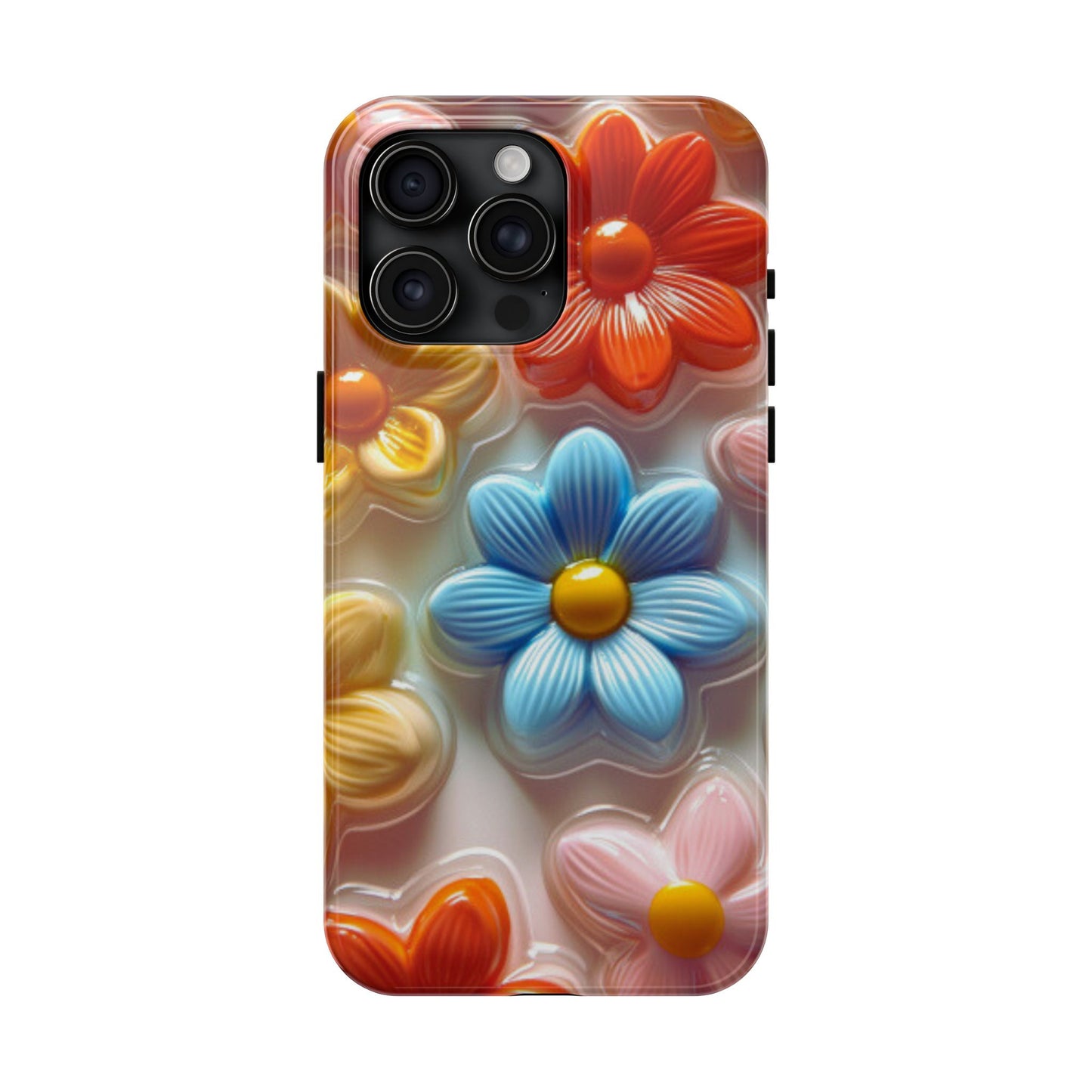 Glossy Retro Flower iPhone Case – Colorful 3D Floral Design, Durable Protection - BOGO Cases