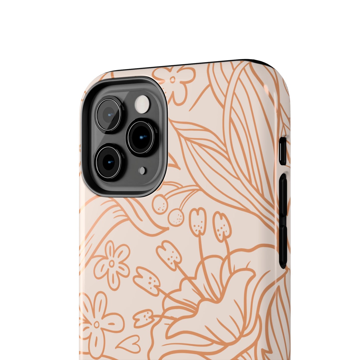 Soft Terracotta Floral Line Art Tough iPhone Case – Minimalist Botanical Design with Dual-Layer Protection