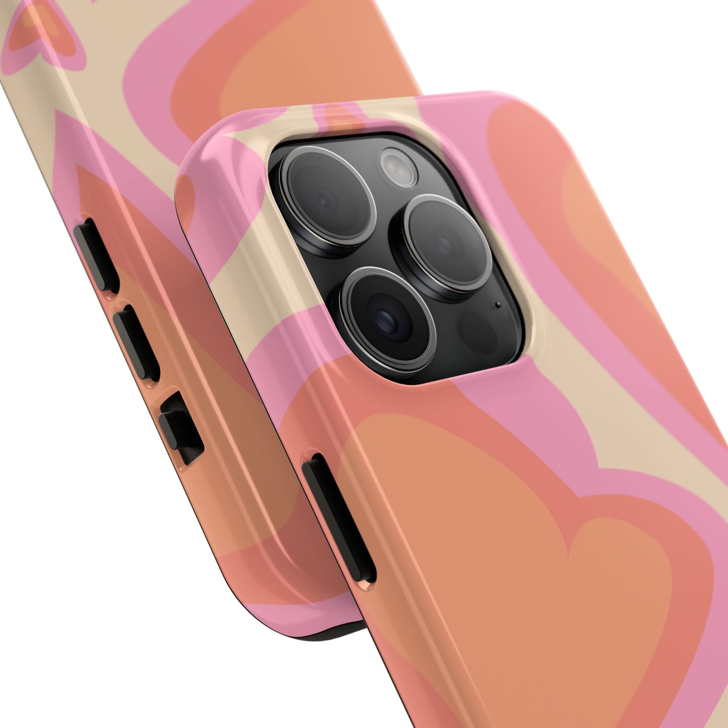 Retro Pink Hearts iPhone Case – Shock-Resistant, Matte Finish, Dual-Layer Protection