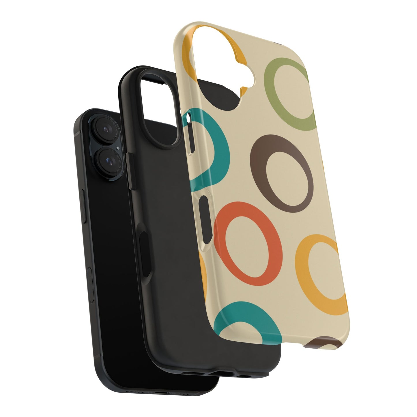 Retro Colorful Rings iPhone Case – Shockproof, Matte Finish, Dual-Layer Protection