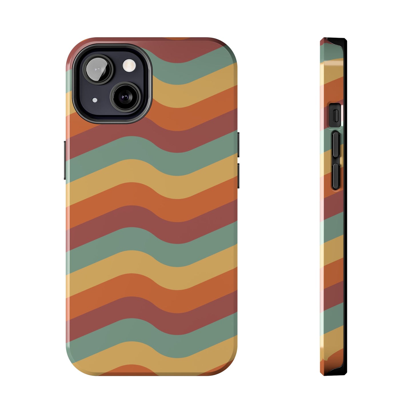 Retro Vibe Wavy Stripes iPhone Case – 70s-Inspired in Teal, Orange, and Rust