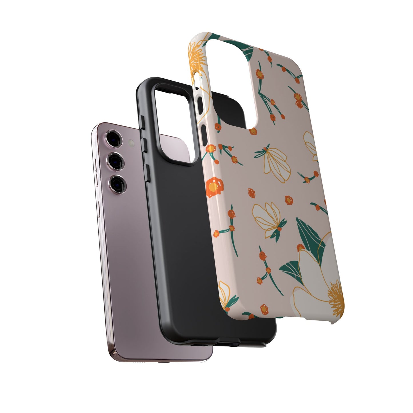 Elegant Magnolia Blossom Tough Samsung Galaxy Case – Soft Blush Background, Shock-Resistant Design