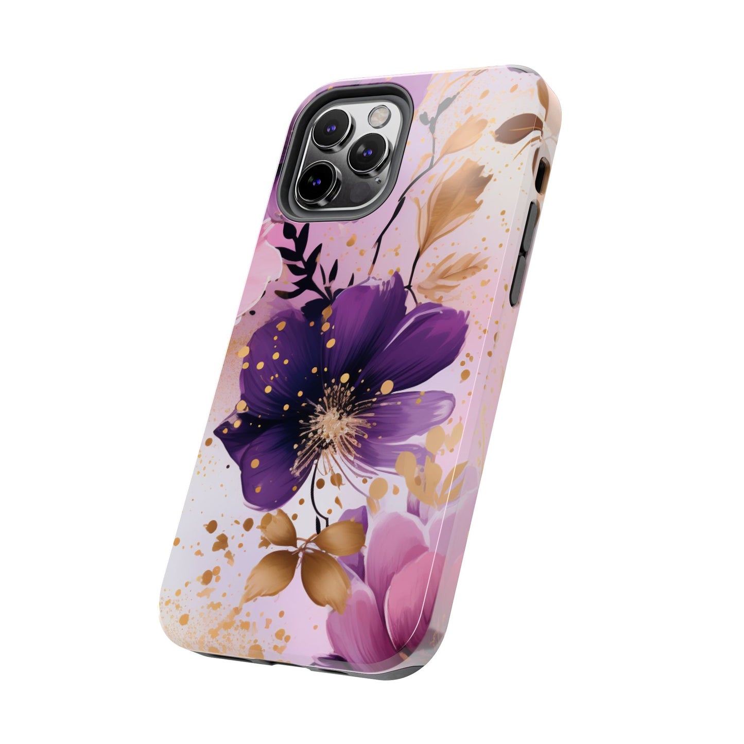 Elegant Purple & Gold Floral iPhone Case - Luxe Flower Design
