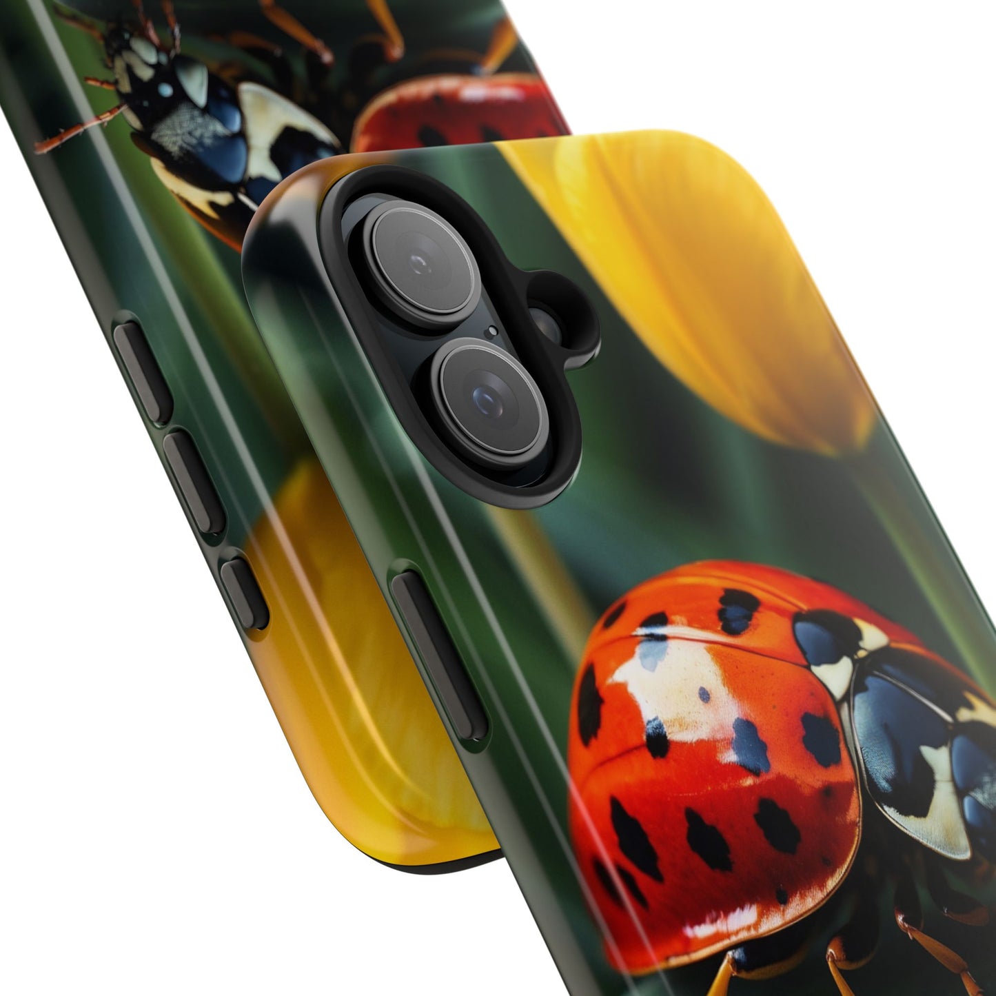 iPhone Case: Vibrant Ladybug Amidst a Lush Yellow Flower Garden