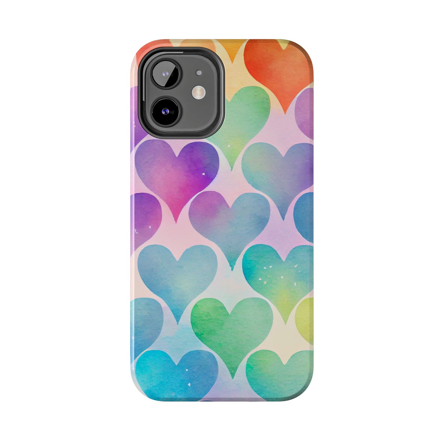Rainbow Hearts Watercolor iPhone Case – Slim Design, Glossy Finish