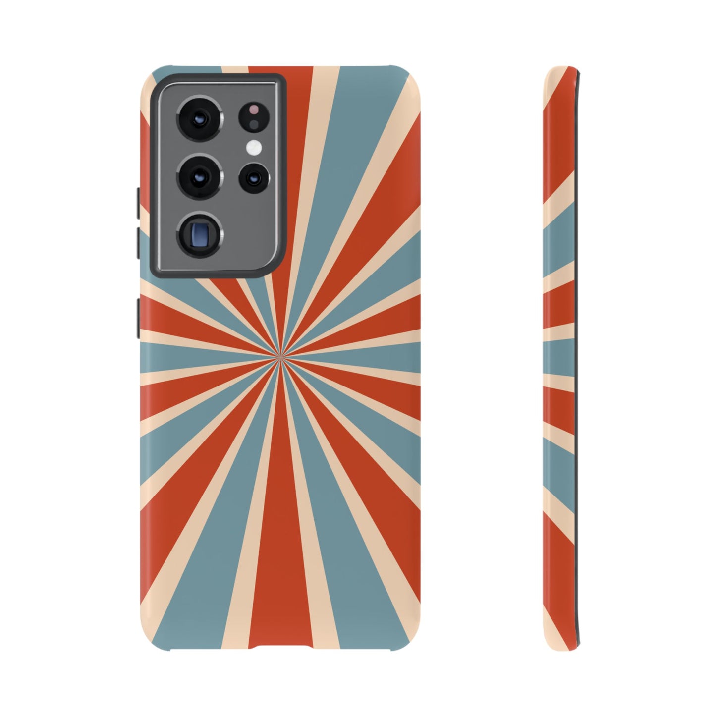 Vintage Blue & Red Sunburst Samsung Galaxy Case – Bold Geometric Pattern, Shock-Resistant Cover