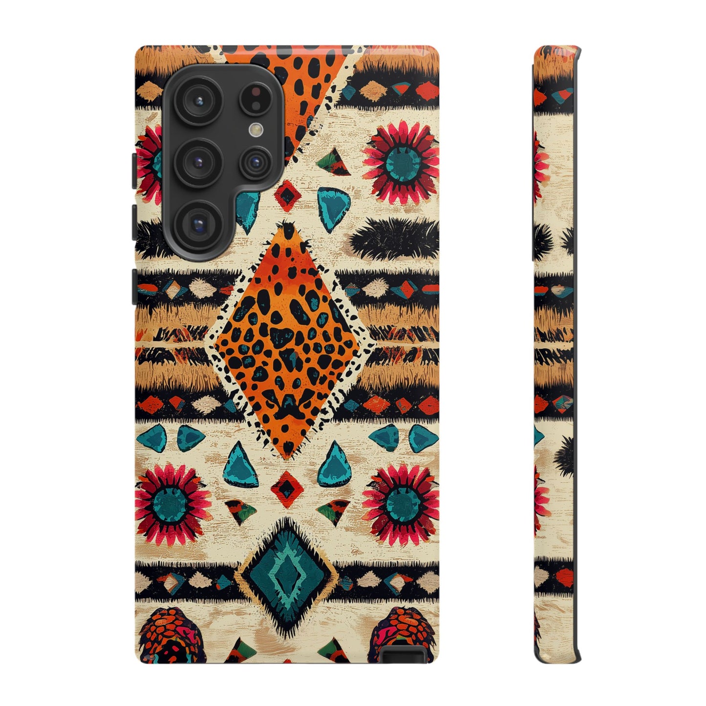 Wild Boho Leopard Print & Floral Tough Samsung Galaxy  Case – Eclectic Tribal Design, Dual-Layer Protection