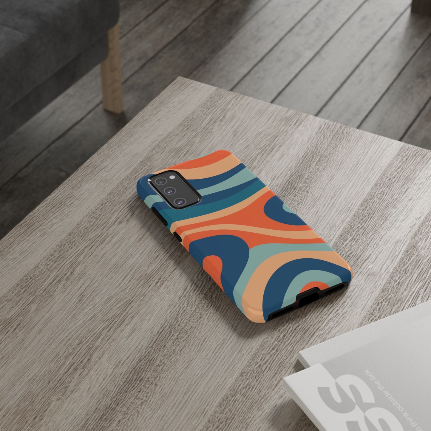 Retro Vibe Wavy Stripes Samsung Galaxy Case – 70s-Inspired in Teal, Orange, and Rust