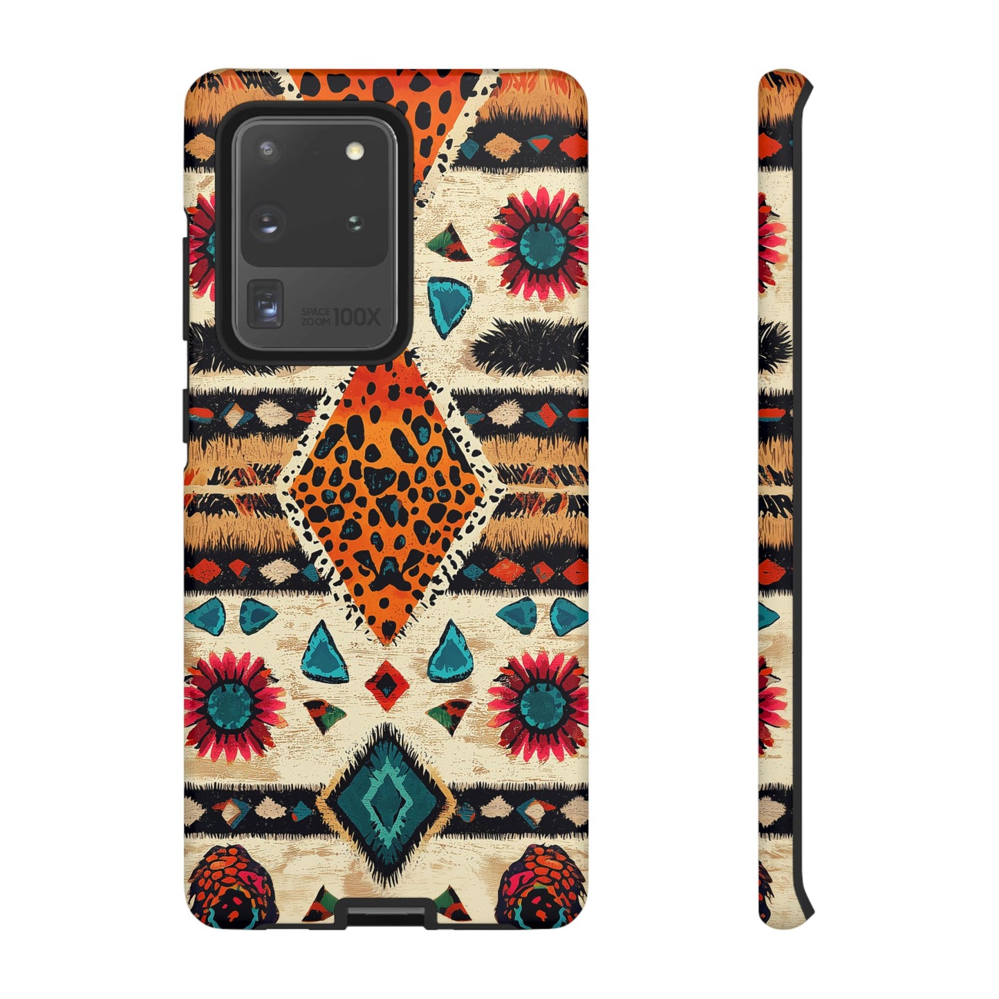 Wild Boho Leopard Print & Floral Tough Samsung Galaxy  Case – Eclectic Tribal Design, Dual-Layer Protection