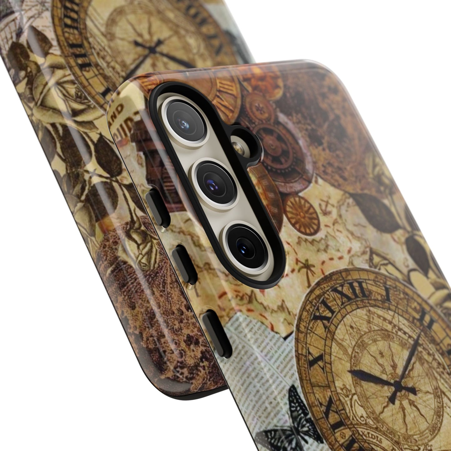 Steampunk Vintage Adventure Samsung Galaxy Case – Dual-Layer Protection with Antique Map and Clock Design