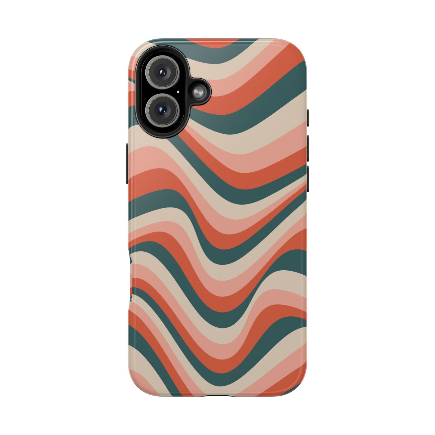 Groovy Waves iPhone Case – Retro 70s-Inspired Stripes in Coral, Cream, and Teal