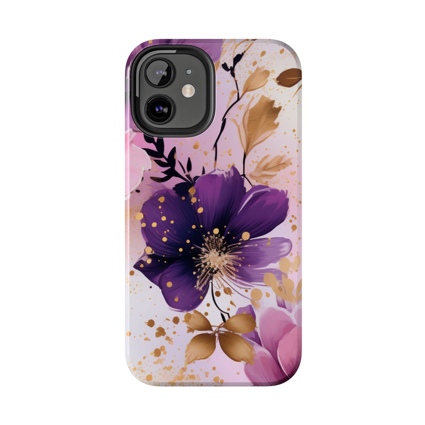 Elegant Purple & Gold Floral iPhone Case - Luxe Flower Design