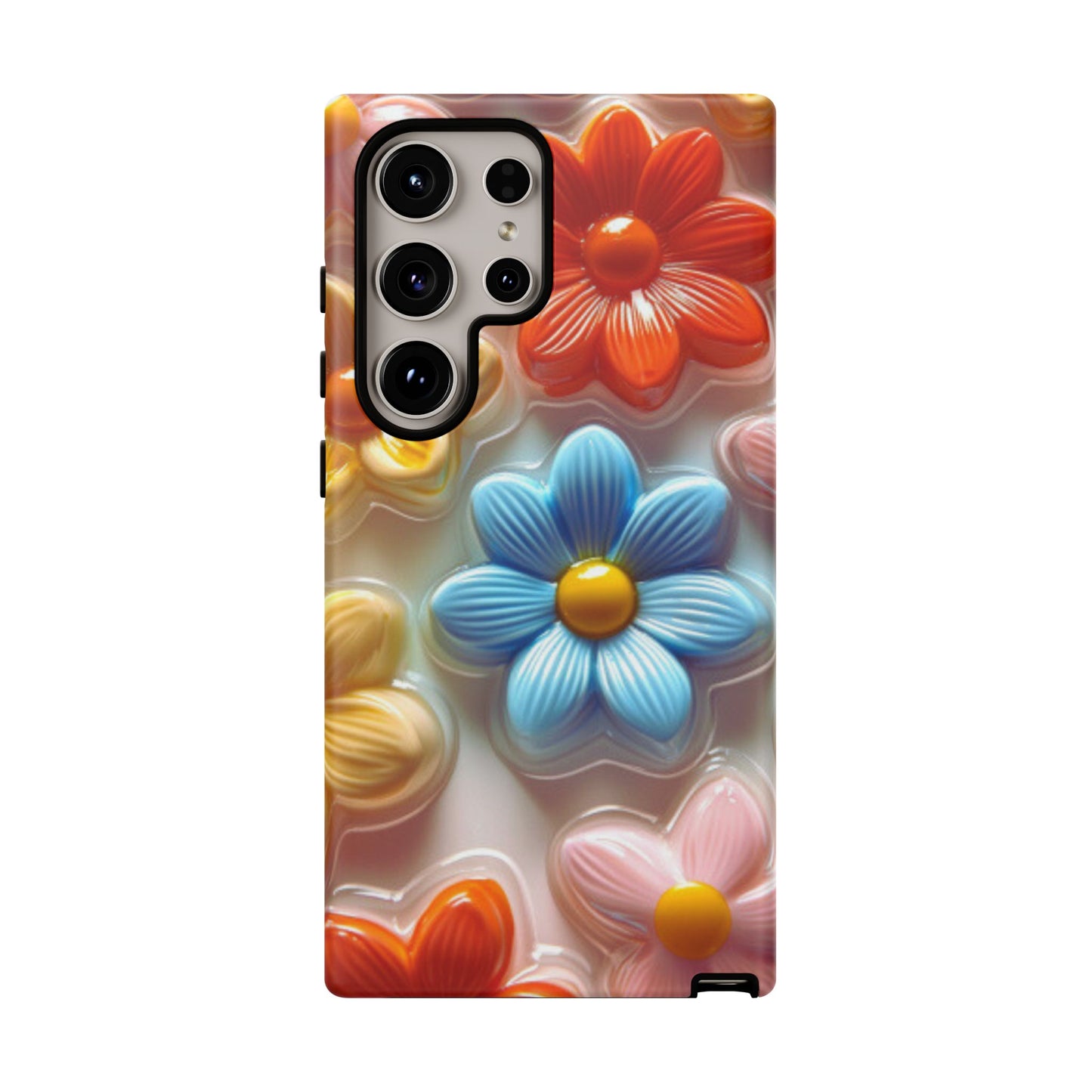 Glossy Retro Flower Samsung Galaxy Case – Colorful 3D Floral Design, Durable Protection