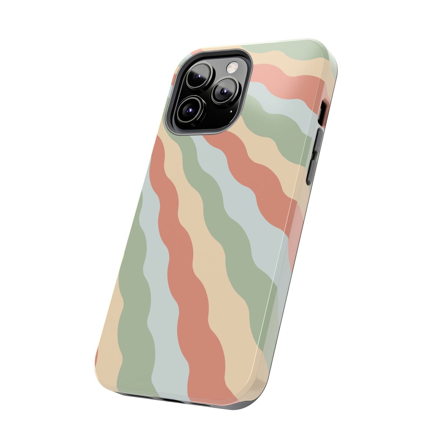 Earthy Retro Waves iPhone Case – 70s-Inspired Wavy Stripes in Soft Green, Cream, and Rust