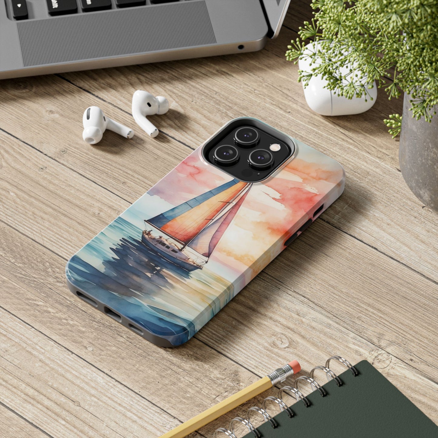 Sailboat Sunset iPhone Case – Vibrant Watercolor Design