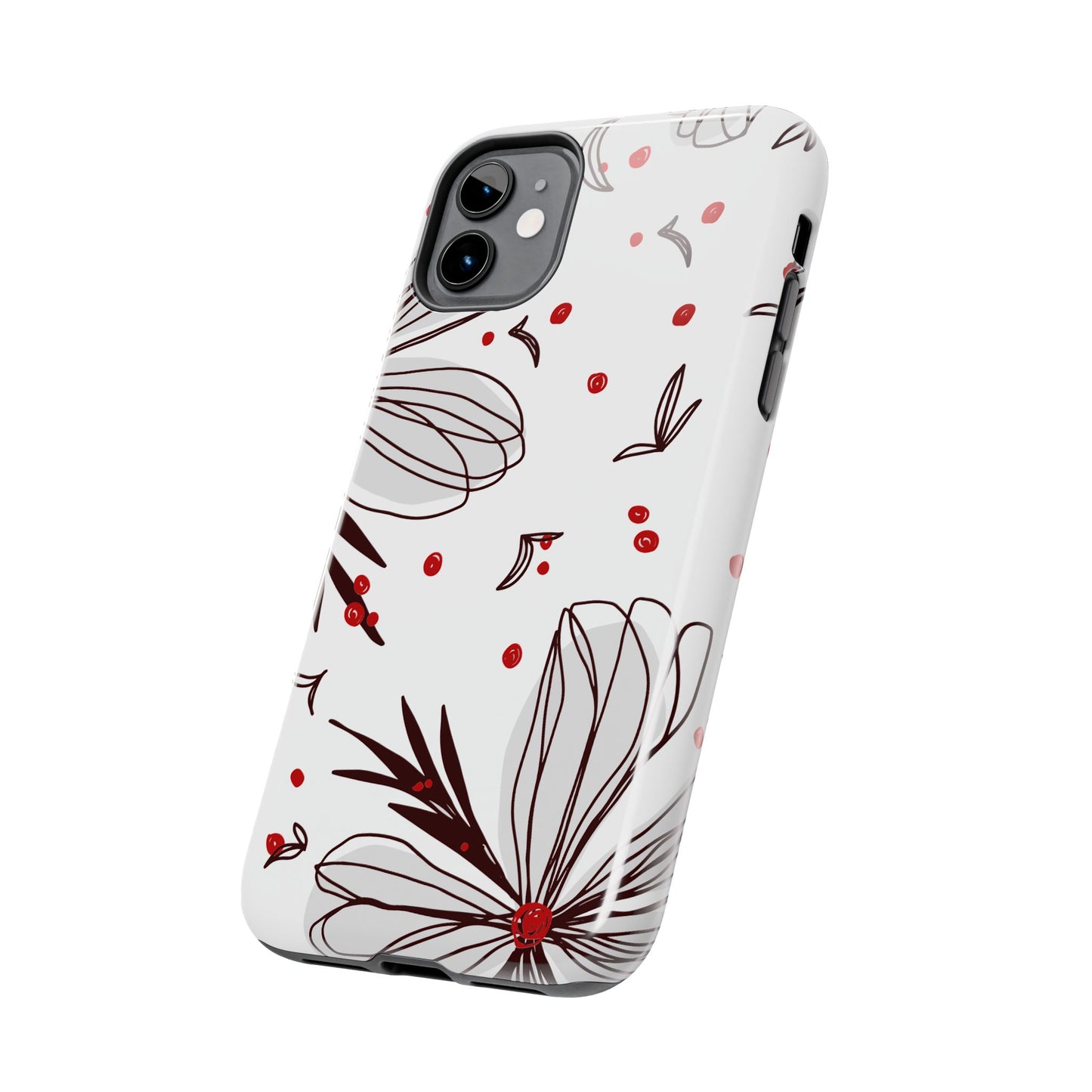 Minimalist Line Art Floral Tough iPhone Case – Bold Red and Black Design, Shockproof Protection - BOGO Cases