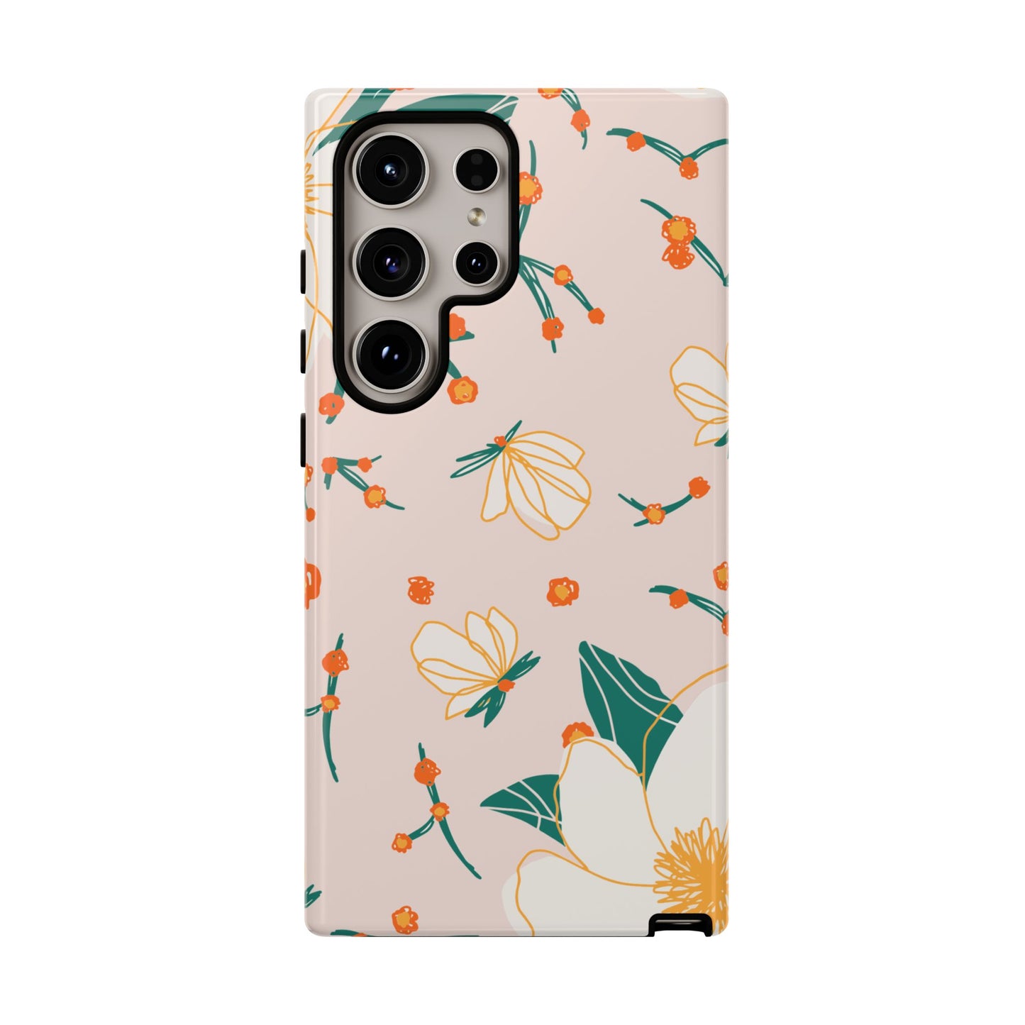 Elegant Magnolia Blossom Tough Samsung Galaxy Case – Soft Blush Background, Shock-Resistant Design