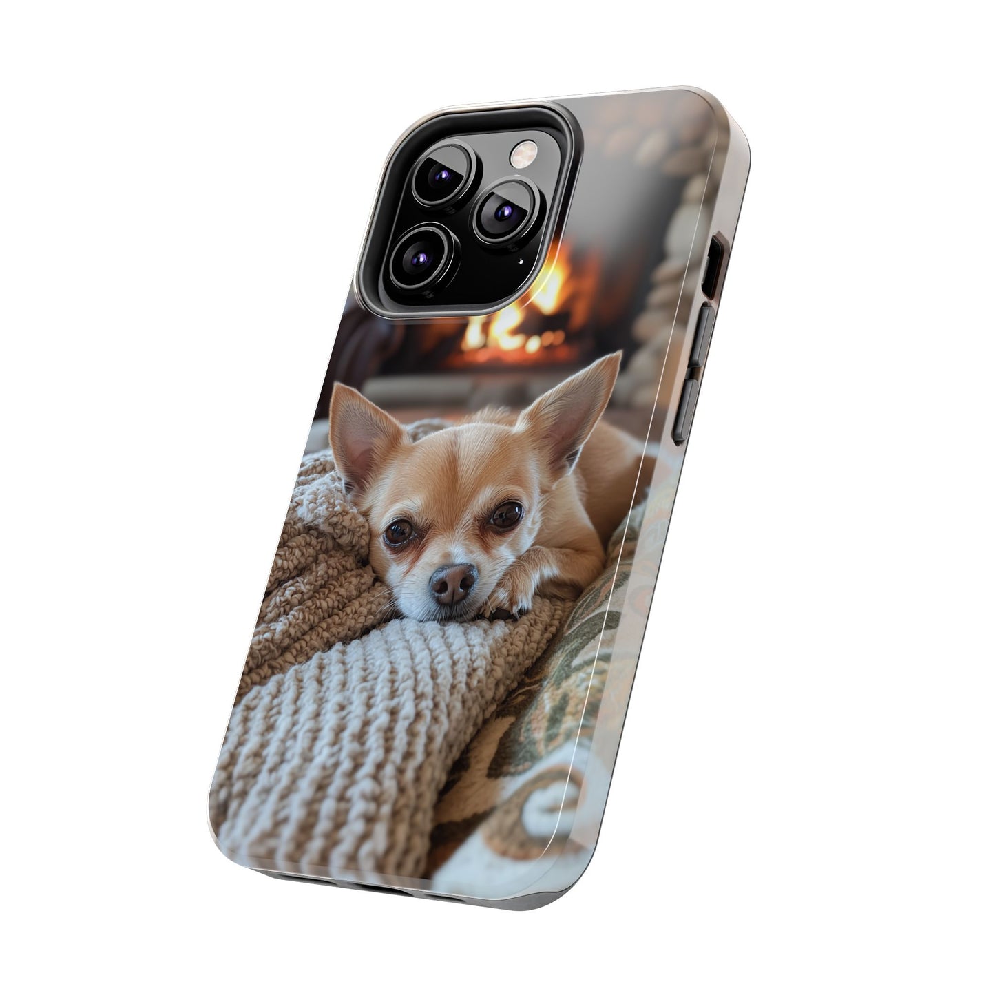 Relaxing Chihuahua by Fireplace iPhone Case – Warm and Stylish Protection