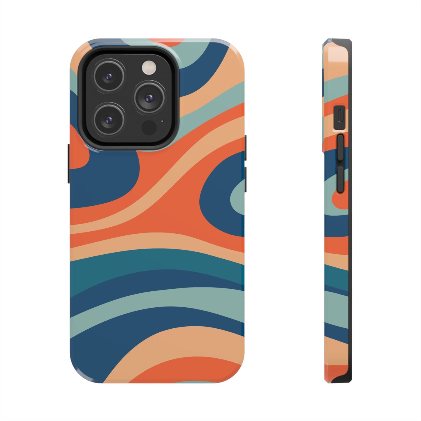 Retro Vibe Wavy Stripes iPhone Case – 70s-Inspired in Teal, Orange, and Rust