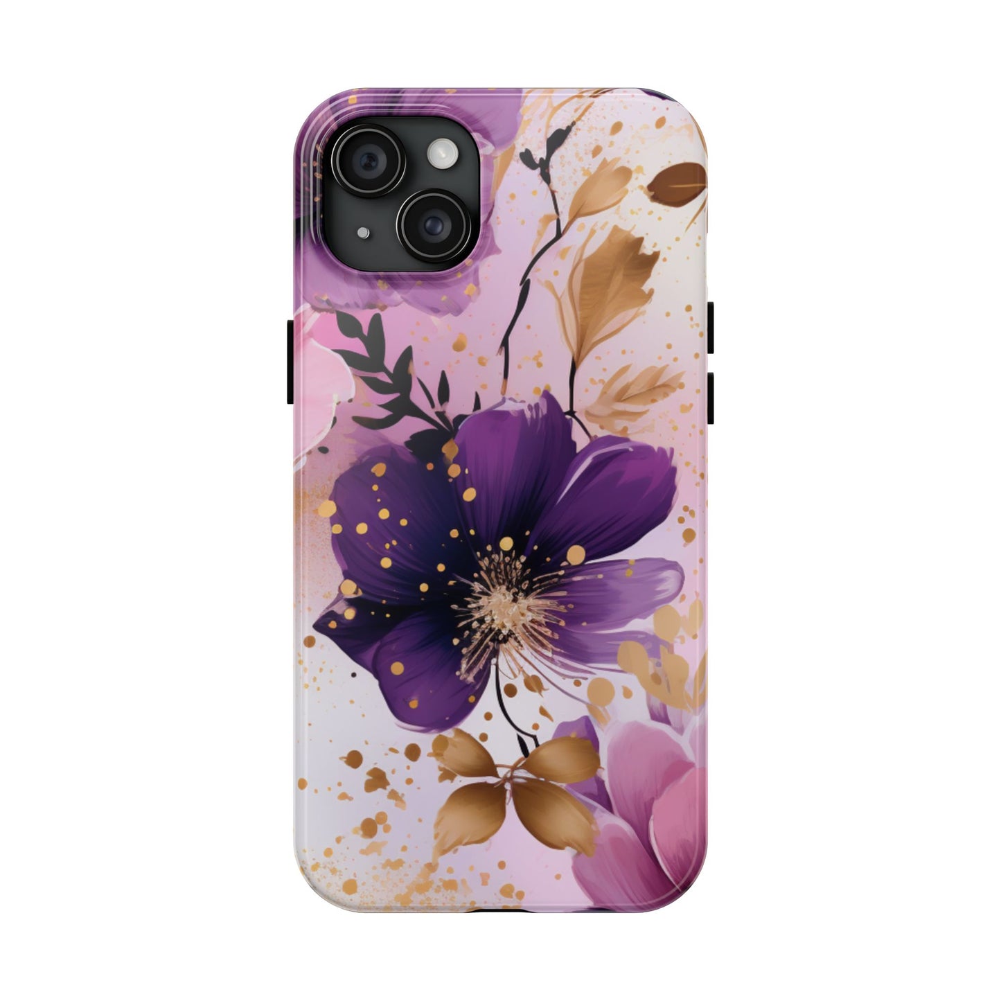 Elegant Purple & Gold Floral iPhone Case - Luxe Flower Design