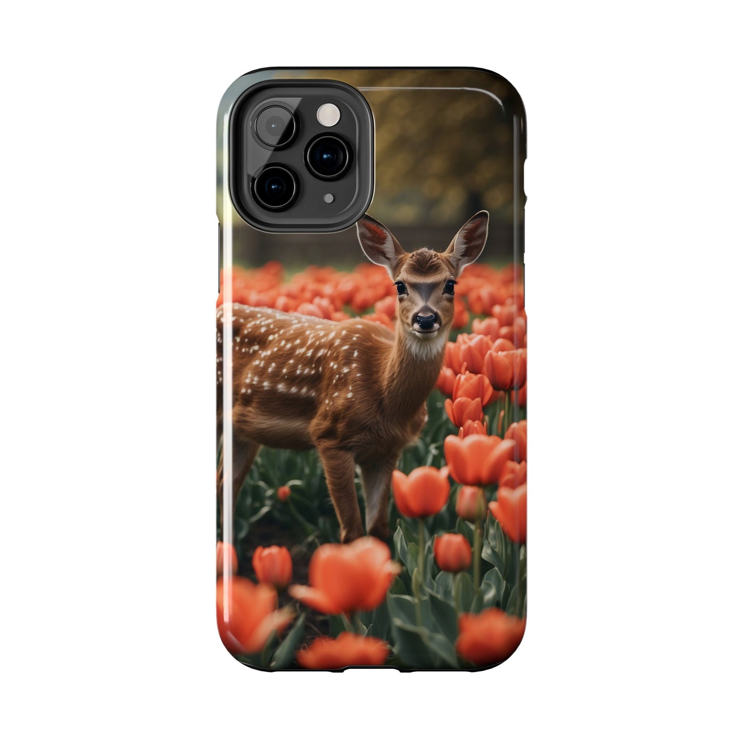 Fawn Among Tulips iPhone Case