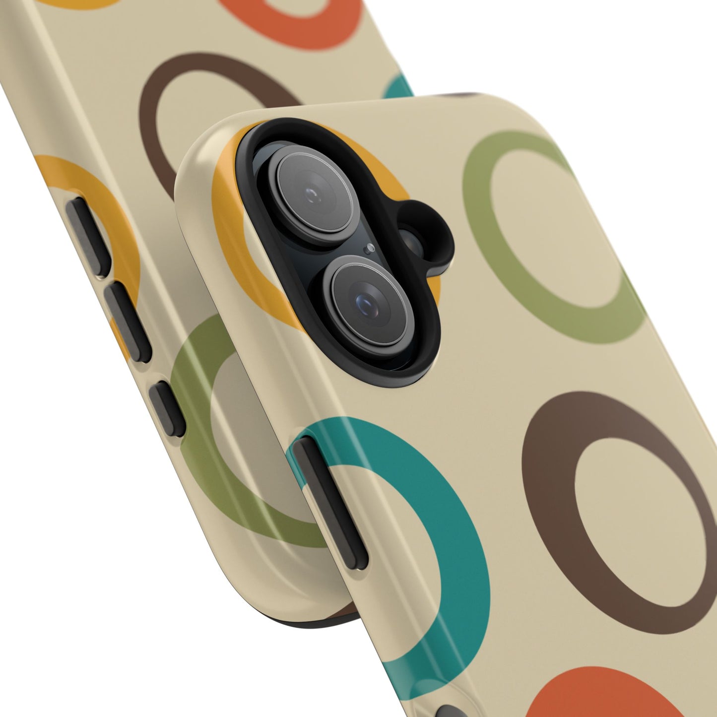 Retro Colorful Rings iPhone Case – Shockproof, Matte Finish, Dual-Layer Protection