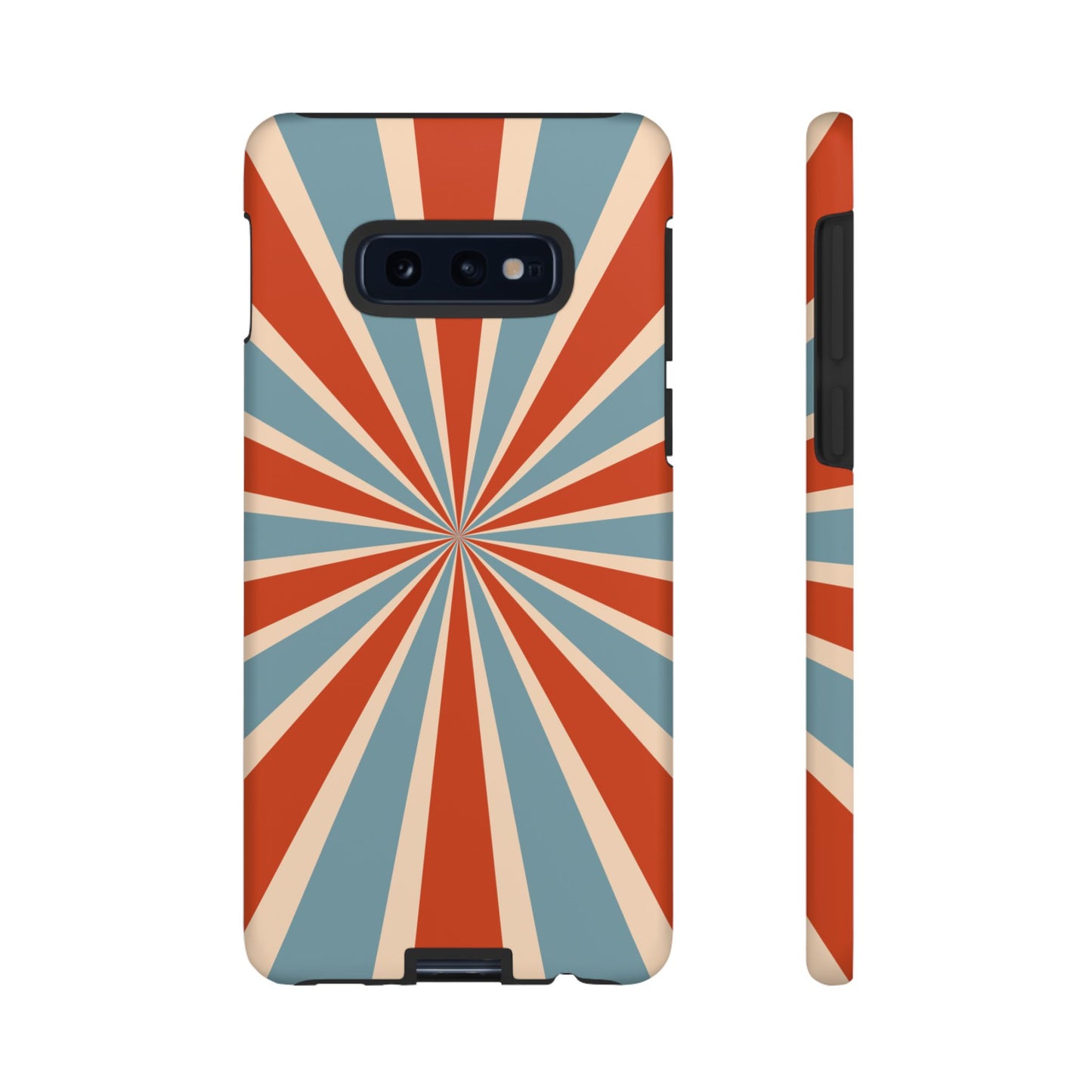 Vintage Blue & Red Sunburst Samsung Galaxy Case – Bold Geometric Pattern, Shock-Resistant Cover