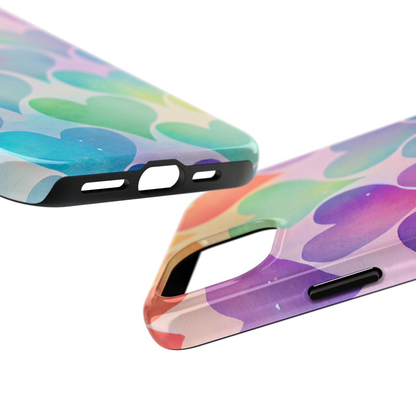 Rainbow Hearts Watercolor iPhone Case – Slim Design, Glossy Finish