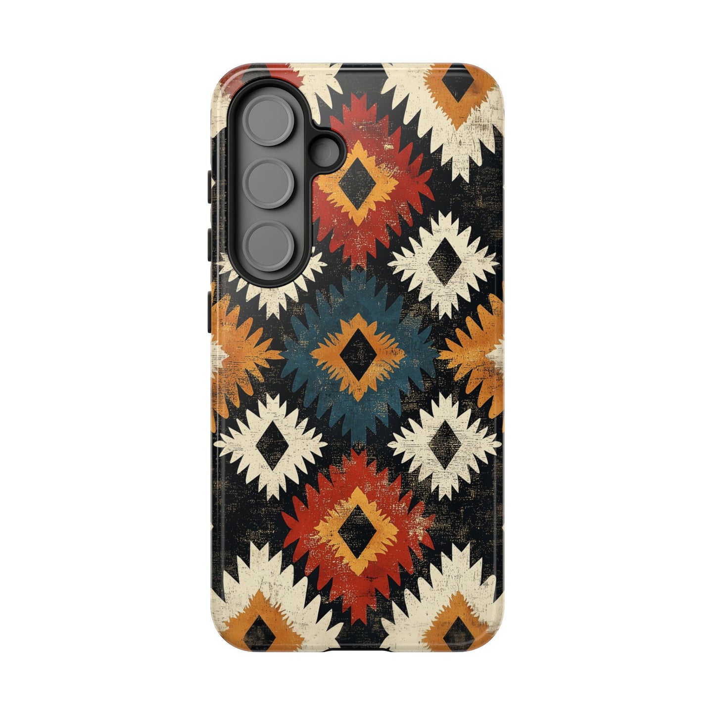 Rustic Tribal Sunburst Tough Samsung Galaxy  Case – Vibrant Geometric Design, Dual-Layer Protection
