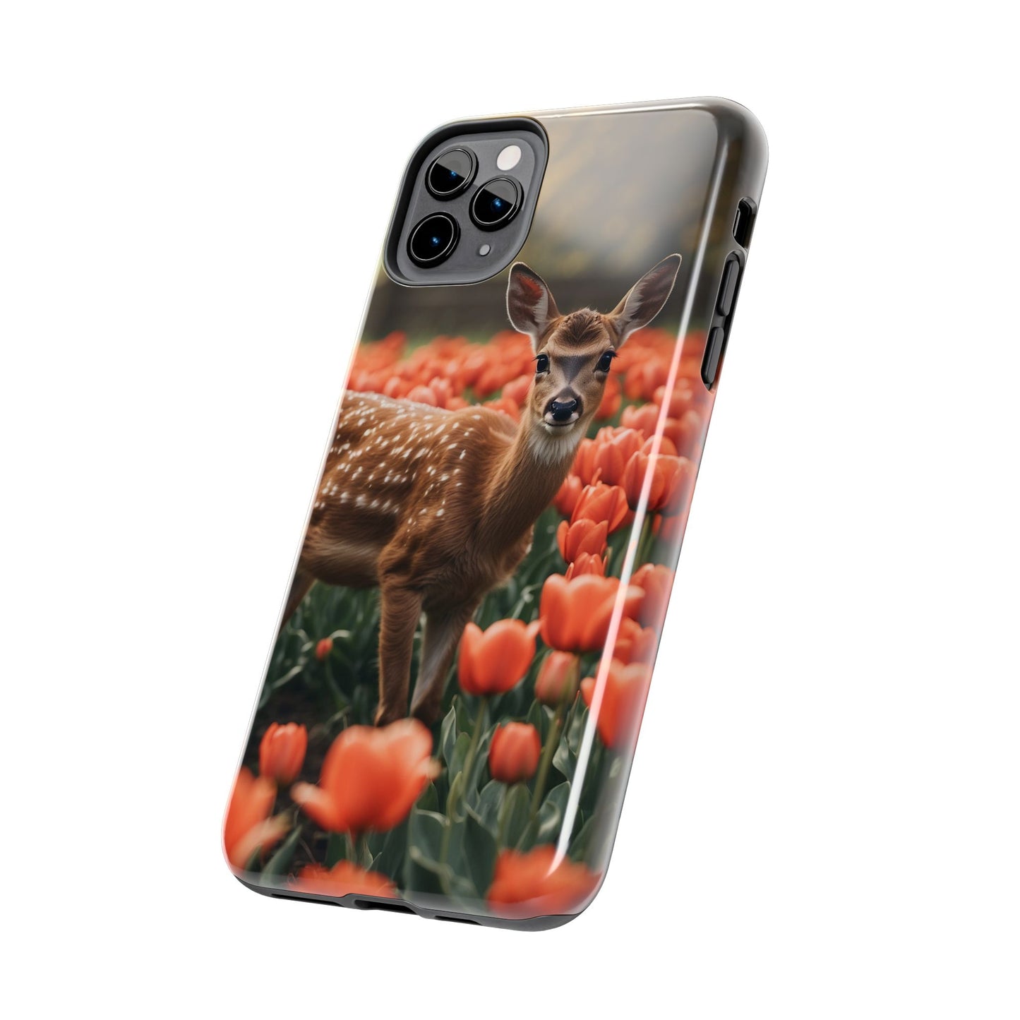 Fawn Among Tulips iPhone Case