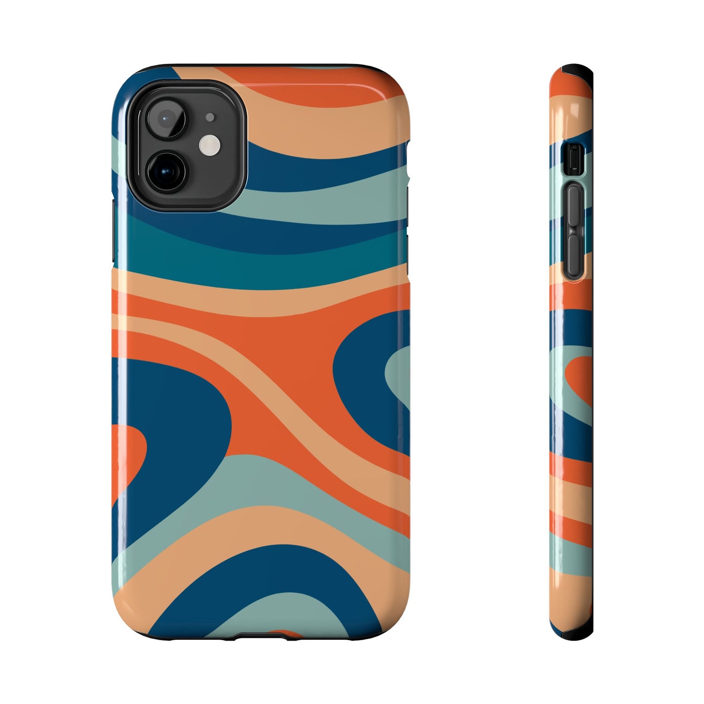 Retro Vibe Wavy Stripes iPhone Case – 70s-Inspired in Teal, Orange, and Rust